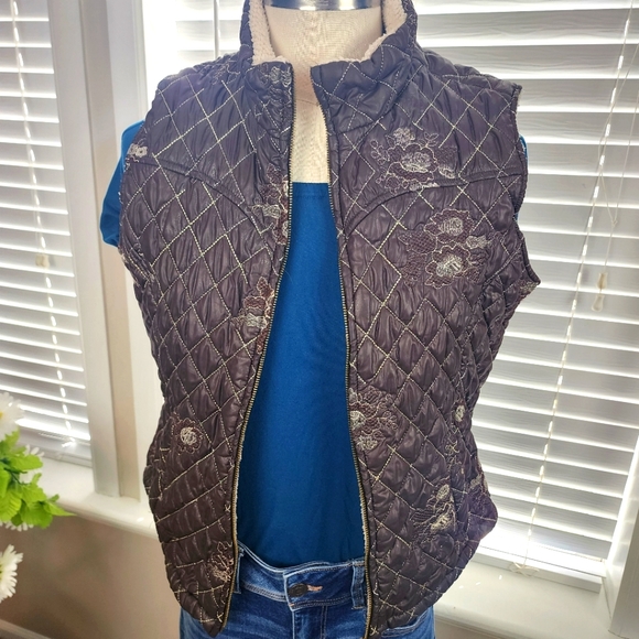 Cowgirl Up Jackets & Blazers - Cowgirl Up Windbreaker Zip Vest Brown Flower Sparkle Sz Large